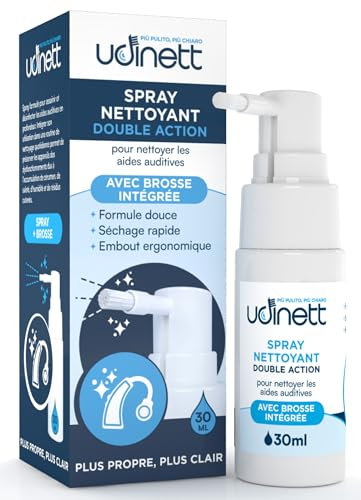 Spray Nettoyant pour Appareils Auditifs Udinett 30ml avec Brosse pour le Nettoyage Quotidien des Écouteurs Bluetooth Formule Délicate Élimine la Saleté et le Cérumen Effet Immédiat