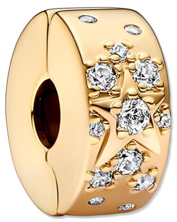 NJCXOLA Gold Charms Anhänger Damen 925 Sterling Silber Stern Sterne Pavé Clip Zirkonia Bead Charm Stopper Schmuck Geburtstagsgeschenke Denkmal für Frauen Freundin Mutter