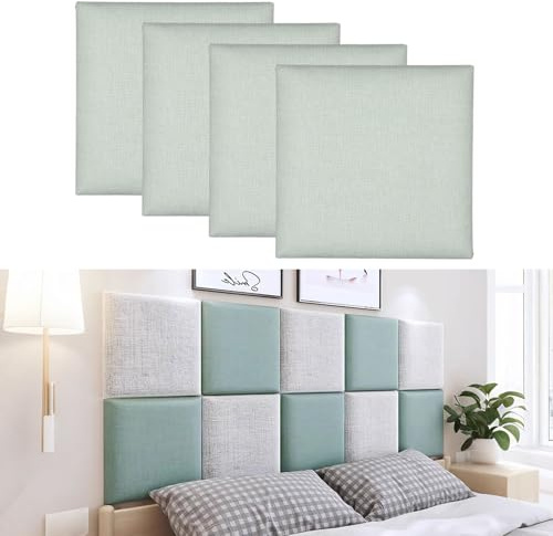 Tokenhigh Imbottitura da parete anti-collisione, 30 x 30 cm, pannelli autoadesivi per testiera, protezione per cuscini 3D, antiurto, per camera da letto, stanza dei giochi (verde chiaro)