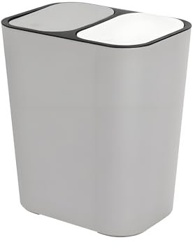 JF HOME BLISS Double Compartment Recycling Bin 12L Dual Waste & Recycling Bin with Push-Button Lids Space-Saving Rectangular Trash Can for Kitchen Office Home (Grey)