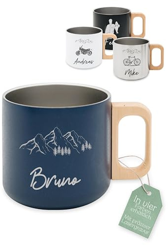 ABENTEUERNAH Emaille Tasse Papa personalisiert, Camping Becher mit Namen | Outdoor Wandertasse für Männer zum Vatertag, Fahrrad Kaffeetasse Angler und Camper, Bergliebe Geschenke Radfahrer Klettern