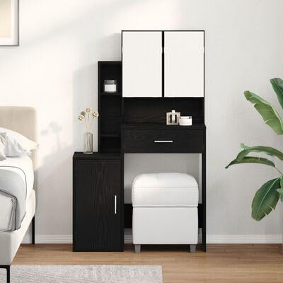 Brokky 868882 Tavolo da toeletta con specchio e luci LED in rovere nero Toeletta Trucco,Scrivania Trucco per Camera da Letto,Toilette Trucco
