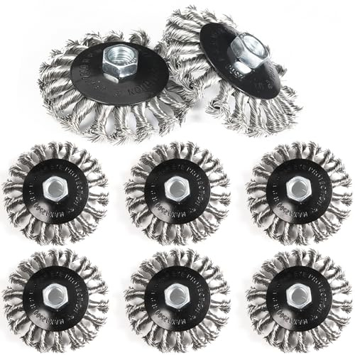8 Pack 4 Inch Stainless Steel Wire Wheels for Angle Grinder, Wire Wheel Brush for 4 1/2 Angle Grinder, Twist Knotted Wire Wheel with 5/8 Thread Arbor for Removing Rust