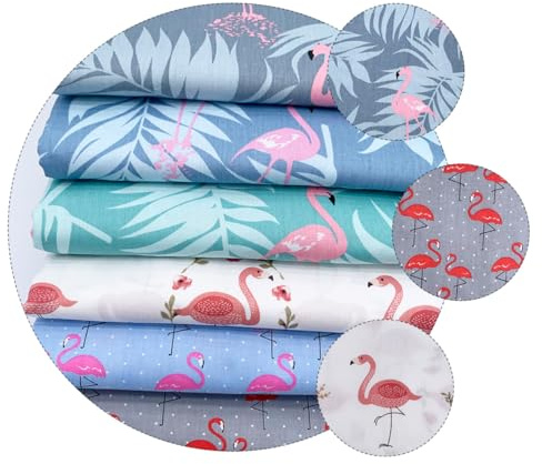 Cabilock 6 Stück Weicher Baumwoll Patchworkstoff mit Bedrucktem Flamingo Muster Dekorativer Stoff für Tischdecken und Handgefertigte Selbstgemacht Projekte