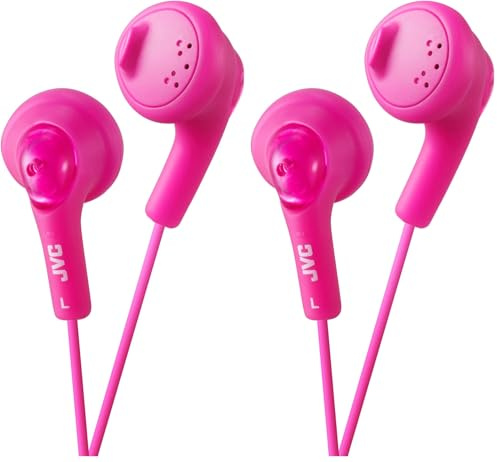 JVC Gumy HA-F160 - Auriculares In Ear con Cable de 1 Metro para Android, iPhone, Ordenadores, Portátiles, Consolas y más (Imán de Neodimio, Jack de 3,5 mm, 15 Hz - 20 KHz), Color Rosa (Paquete de 2)