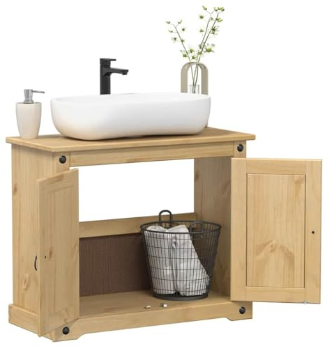 Fangmaliuyun Corona Meuble de lavabo en pin massif 73 x 33 x 60 cm Cire miel Design moderne Meuble de salle de bain robuste avec poignées en métal pour salle de bain et WC d'invités