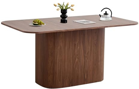 Uderkiny Nordischer Moderner Rechteckiger Esstisch, 160 x 90 x 75 cm, Küchentisch aus MDF mit Beinen im Stil Römischer Säulen Lamellenoptik, Bietet Platz für 4–8 Personen, Dunkle Holzmaserung