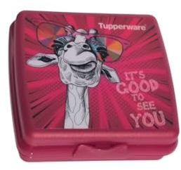 Tupperware Sandwich-Box Aufbewahrungsbox Brotdose quadratisch Sandwichbox Pausenbrot Kindergarten Schule rot 3D Giraffe