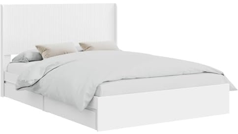 vidaXL Bettgestell mit Stauraum und Kopfteil 3 pcs Holzwerkstoff, Moderner Schlafzimmerstauraum-Bett, rechteckiger Rahmen, schickes Latten-Design, platzsparendes Möbelstück