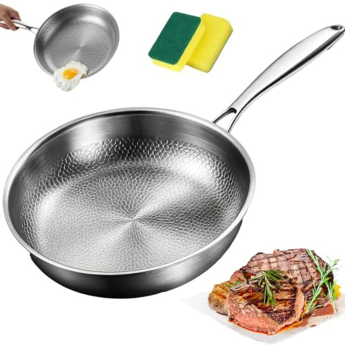 bihtfu Nakoz Pfanne 304 Titan, Nakoz Titan Bratpfanne, Unbeschichtete Antihaft Pfanne, Kratzfest, für alle Herdtypen inkl. Induktion, Robuste Bratpfanne (Without Lid,28cm)