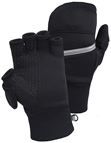 TrailHeads Herren Convertible Fäustlinge | Recycelte fingerlose Handschuhe zum Laufen, Schwarz, Medium / Large