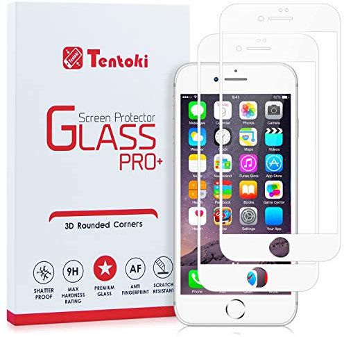 Tentoki Screen Protector for iPhone 8 Plus/iPhone 7 Plus, [2 Pack] HD Full Coverage Tempered Glass Screen Protector Compatible with iPhone 7 Plus/iPhone 8 Plus - White