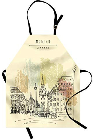 ABAKUHAUS Deutschland Kochschürze, München Altes Rathaus Skizze, Unisex-Küchenlätzchen mit verstellbarem Hals für Kochen Gartenarbeit, 67 cm x 80cm, Blassgelb Schwarz