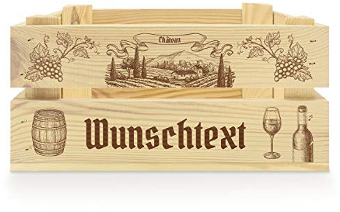 printplanet® - Holzkiste mit Name selbst gestalten - Holzkiste mit Text oder Wunschnamen Personalisieren und Bedrucken - Motiv : Weingut