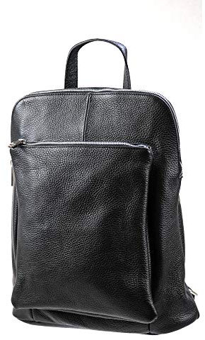 SH Leder 3in1 Handtasche Rucksack Damen Schultertasche Umhängertasche aus Echt genarbt Leder (B29cm x H35cm x T11cm) Leonie G688 (Schwarz)