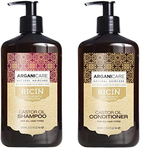 Arganicare | Duo Shampoo + Conditioner | Castor | Growth Accelerator | Gently Cleans & Moisturizes Hair | All hair types | 1x400 ML+ 1x400mL