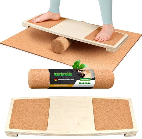 Balance-Board mit Korkpads & Korkrolle | 70 x 30 cm | Gleichgewichtsbrett | Wackel-Brett | Koordinationstraining | Gleichgewicht & Koordination