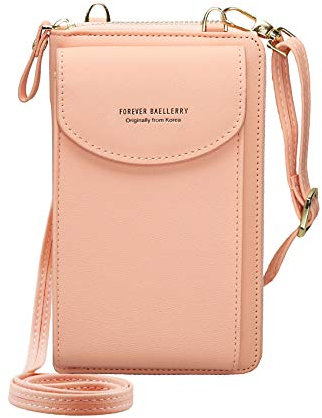 RRANCharltu Portefeuille Femme Sac à Bandoulière pour Téléphone Portable Femmes Cuir PU Porte Monnaie Téléphone Portable Pochette Porte Carte Portefeuille (Rose Clair)