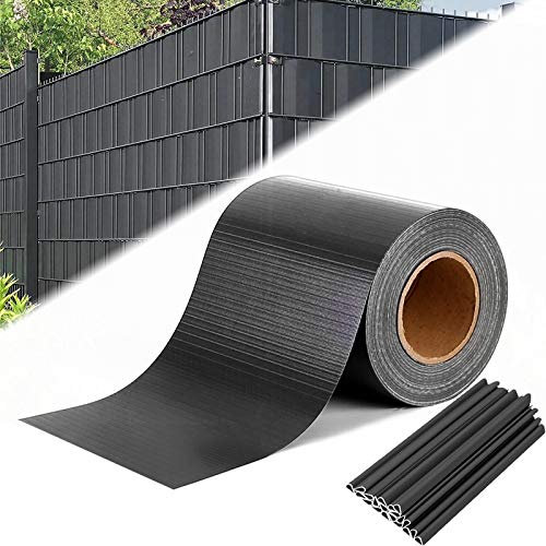 Aufun Brise Vue Occultant Cloture en PVC 195m avec 90 pcs Clips de Montage, 450g/m² PVC Paravent Visuelle Protectiont pour Clôture de Jardin, Exterieur, Anthracite