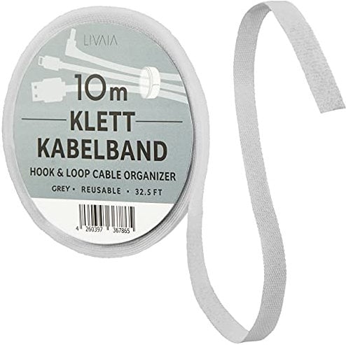 Bridas adhesivas para cables: 10 m de bridas para cables de cinta adhesiva color gris para una sencilla gestión de los cables – Organización de cables – Cinta autoadhesiva cables LIVAIA