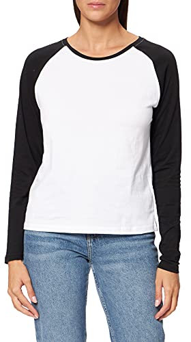 Urban Classics Damen T-Shirt Ladies Contrast Raglan Longsleeve White/Black 5XL