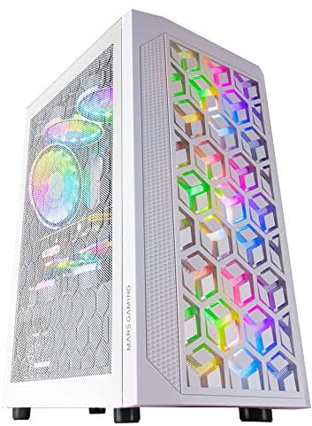 Mars Gaming MCMESHW White Gaming PC Case Micro ATX Total Mesh Design 3x Fans FRGB