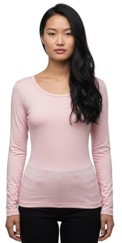 LUXFAB Women's Long Sleeve T-Shirt Top with Scoop Neck Soft Stretch Viscose Fabric Athletic Fit, Bright Colors, Sizes 8-26 Plus Comfert Stretch Ladies Baby Pink