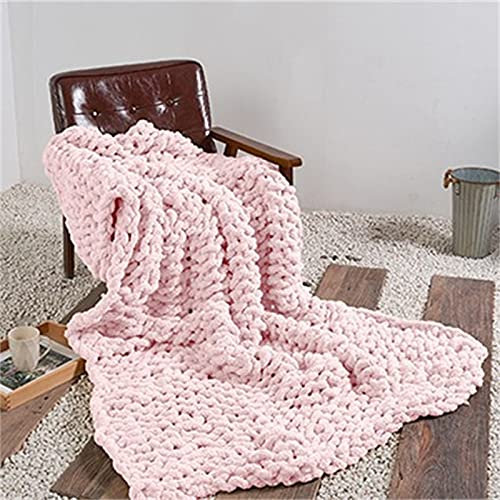 RAILONCH Strickdecke,Grob Gestrickte Wolldecke Stricken Handgewebte Chenille Grobstrick Überwurf Decke für Haustier Bett Stuhl Sofa Tagesdecke Strick (Rosa,50x50cm)