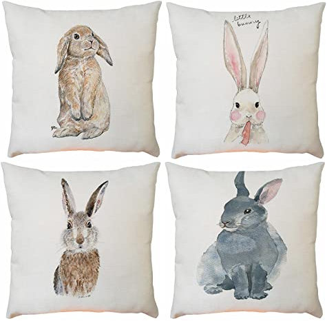 kushuang Osterhase Kissen Kissenbezüge Hase Dekorativ Herz Oster-Deko Bunny Sofakissen Ostern Kissenhülle Pillowcase für Osterdekoration Osterhase Haus Dekoration Party Supplies (4PC - A07)