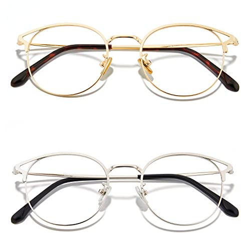 Cyxus Blaulichtfilter Brille Damen mit Katzenauge, Rund Mode Vintage Brille Ohne Stärke, Anti Schädliches Blaulicht UV400 von Handy, Computer (Gold+Silber)