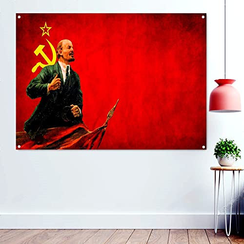 Poster, Motiv: The Great Communist Leader Lenin, Wandgemälde, Sowjetunion, CCCP UdSSR Propaganda Banner Flagge, 96 x 144 cm