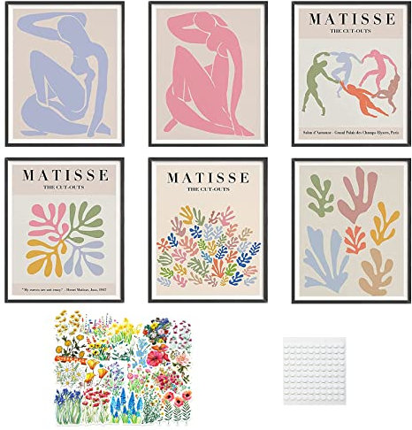 MOROBOR Matisse Wandkunst-Ausstellungsposter, Henri-Matisse-Poster für Zimmer, ästhetische, rahmenlose, abstrakte Kunstdrucke (20,3 x 25,4 cm), 6 Stück