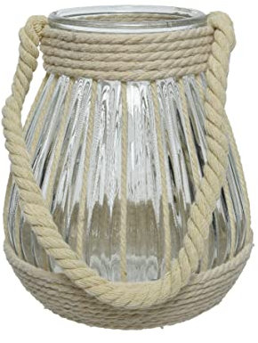 Windlicht Glas 17cm mit Kordel Henkel Teelichthalter Teelichtgläser hängend klar transparent Ivory