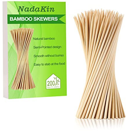 Lot de 200 brochettes en bambou naturel de 25 cm pour barbecue, amuse-bouches, fruits, barbecue, mini hamburger, saucisse, chocolat, fontaine, bonbons, cocktail pour boissons, cure-dents