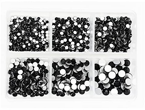 FORVIX 1200 stücke Mix Größen Glaskristall Non Hot Fix Strass Set Flatback 3D Crystal Nail Art Strassdekorationen Für Kleidungsstück/Nagel (Color : Black Jet)
