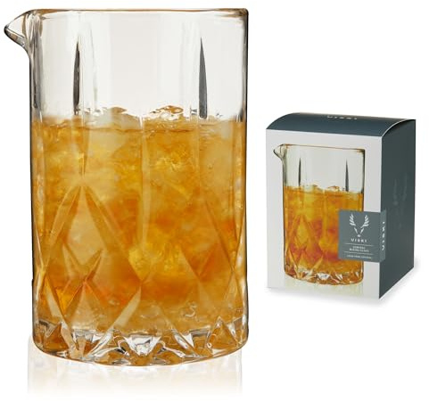 Viski Crystal Cocktail Mixing Glass - Cocktail Pitcher Mixing Glass in Thick Base Design and Pour Spout Bartending Glasses - Barware Mixing Essentials 500 ML
