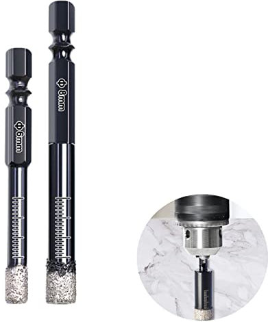 2Pcs Porcelain Tile Drill Bit Diamond Drill Bits with Wax Core Glass Drill Bit Diamond Hole Cutters for Porcelain Tiles Granite Glass Porcelain Marble(6mm 8mm)