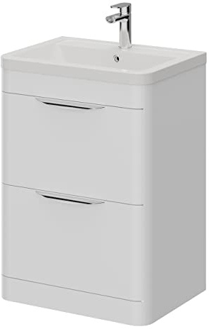 Oslo Gloss White 600mm Floor Standing 2 Drawer Vanity Unit and Ceramic Basin with 1 Tap Hole