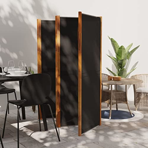 WIFESE Paravent 5 Panneaux Noir 350x180 cm Bois d'acacia Massif Séparation de Pièce Pliable Pare-Vue Décoration Intérieur et Extérieur Cloison de Séparation de Jardin Ecran d'intimité
