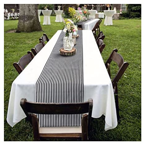 Lieson Tischläufer Modern Deko, Abwaschbar Tischläufer Polyester Couchtisch Tischläufer Weihnachten Gestreift Muster Schwarz Weiß 30x200CM