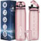 CodiCile Water Bottle 1L, Tritan BPA Free Sports Water Bottle, Dishwasher Safe Leakproof Drinks Bottle with Time Marker and Filter,for Running, Gym, School & Office (rose pink)