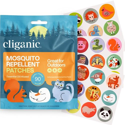 Cliganic Mosquito Patches for Kids (90 Pack) - Animals Stickers - DEET Free