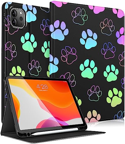 Uppuppy Étui Portefeuille pour iPad Air 11 (M2/M3), Air 5e/4e génération 10.9, Pro 11, Mignon pour Enfants, Femmes et Filles, Motif Empreintes de Pattes, Pro 11