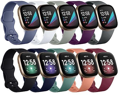 Charlam 10 Pack Ersatzarmband Kompatibel mit Fitbit Versa 4/ Versa 3/ Fitbit Sense2/ Sense Armband, Weiches Uhrenarmband Sports Watch Armbänder für Damen Herren, Klein, Dunkle