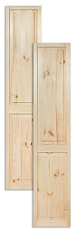 Kassettentür Schranktür Holz RUSTIKAL | 201,3 x 39,4 cm 2-er Pack Set | unbehandelte Holztür aus Kiefernholz im Kolonialstil und Markflecken als Raumteiler Schiebetür für Regale, Schränke, Möbel