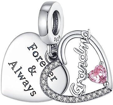 Charmes Amour pour toi grand - mère coeur suspendu pour Bracelets - Charms de Perles ajourées en Argent Sterling 925, charmes de Coeur d'amour pour Bracelets et Colliers pour Femmes Filles