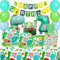 Dinosaur Birthday Party Tableware Set, Serves 16 Dinosaur Plates Napkins Cups and Tablecloth Banner Straws Balloons Set for Dino Theme Birthday Party Decorations for Boys Girls Kids Happy Supplies