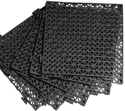 Lot de 8 dalles de sol emboîtables pour drainage de piscine, tapis de sol en PVC souple, dalles de sol en caoutchouc avec trous pour douche, sous-sol, garage, abri de jardin
