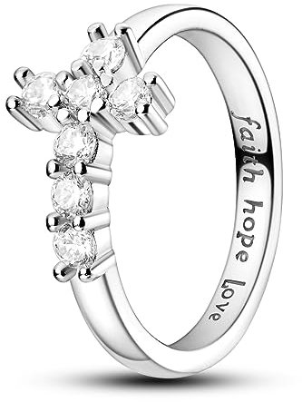 Hapour 925 Sterling Silber Ringe für Frauen silberne Versprechensringe für Sie inspirierender Schmuck Sterling Faith Hope Love Sideways Cross Ring stapelbarer Ehering