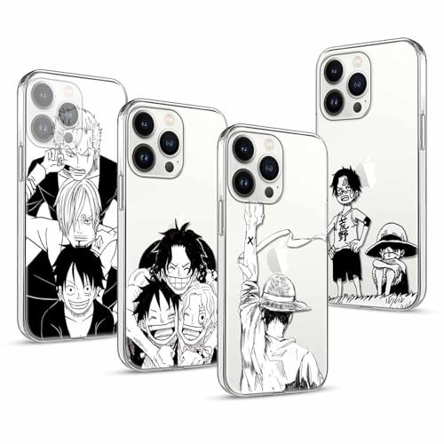 PBNDJVG 4 Stück Handyhülle für Apple iPhone 13 Pro Max Hülle 6.7'' Anime Luffy Zoro Gear 5 Sun God Nika Ace Manga Muster Design Case Transparent Schutzhülle TPU Silikon Weich Ultra Dünn